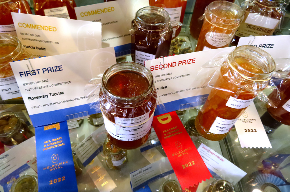 Judging/lapel ribbons at Royal Melbourne Show.