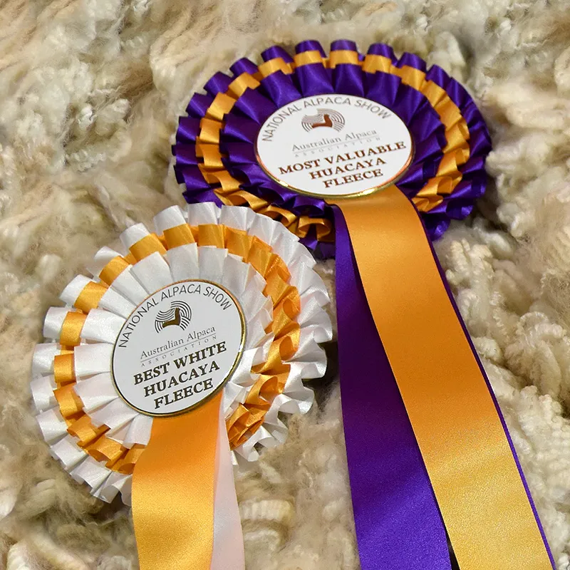 Rosettes for alpaca shows.